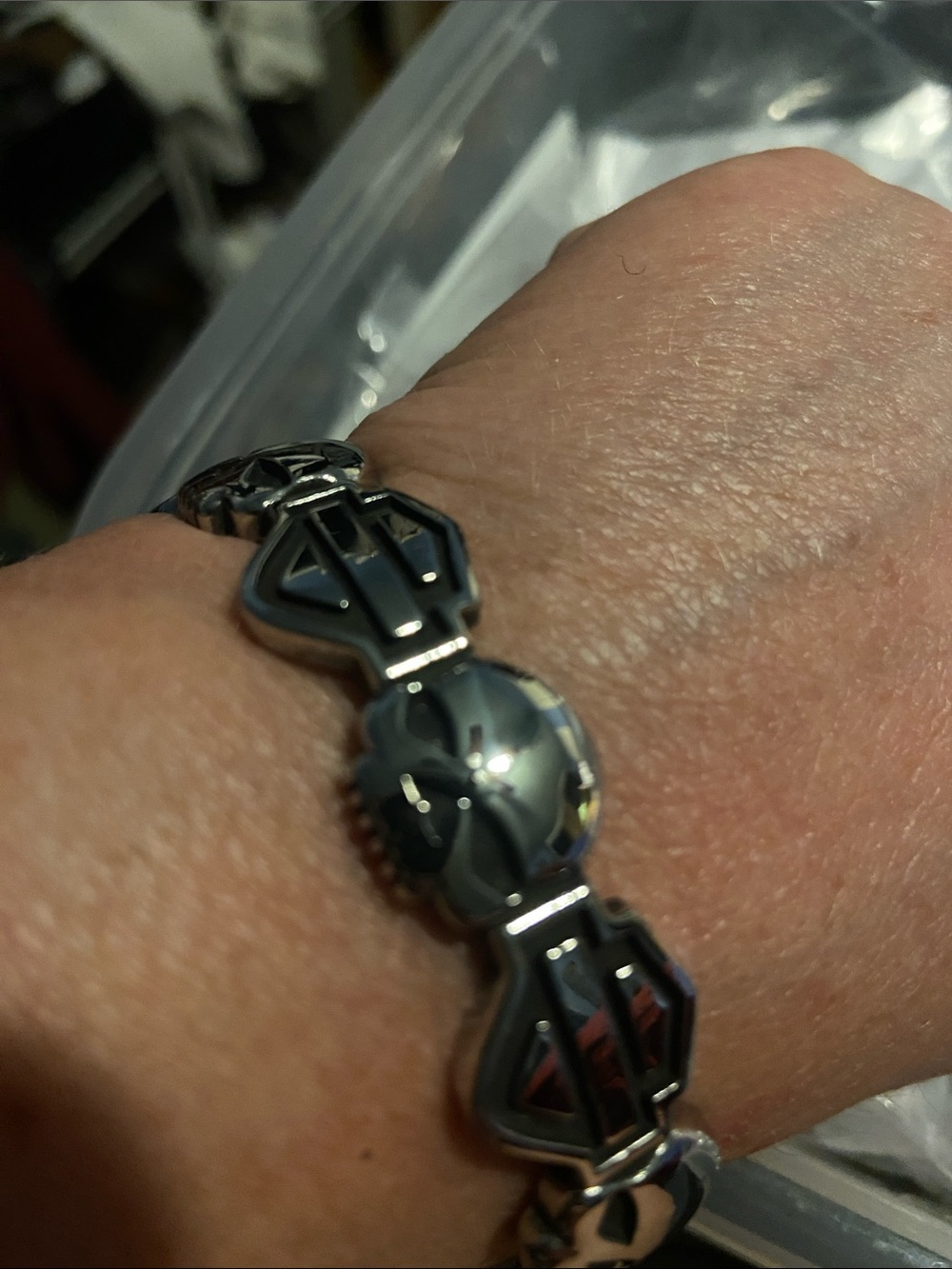 Harley-Davidson Silver and Black Skull Link Bracelet - Picture 2 of 6